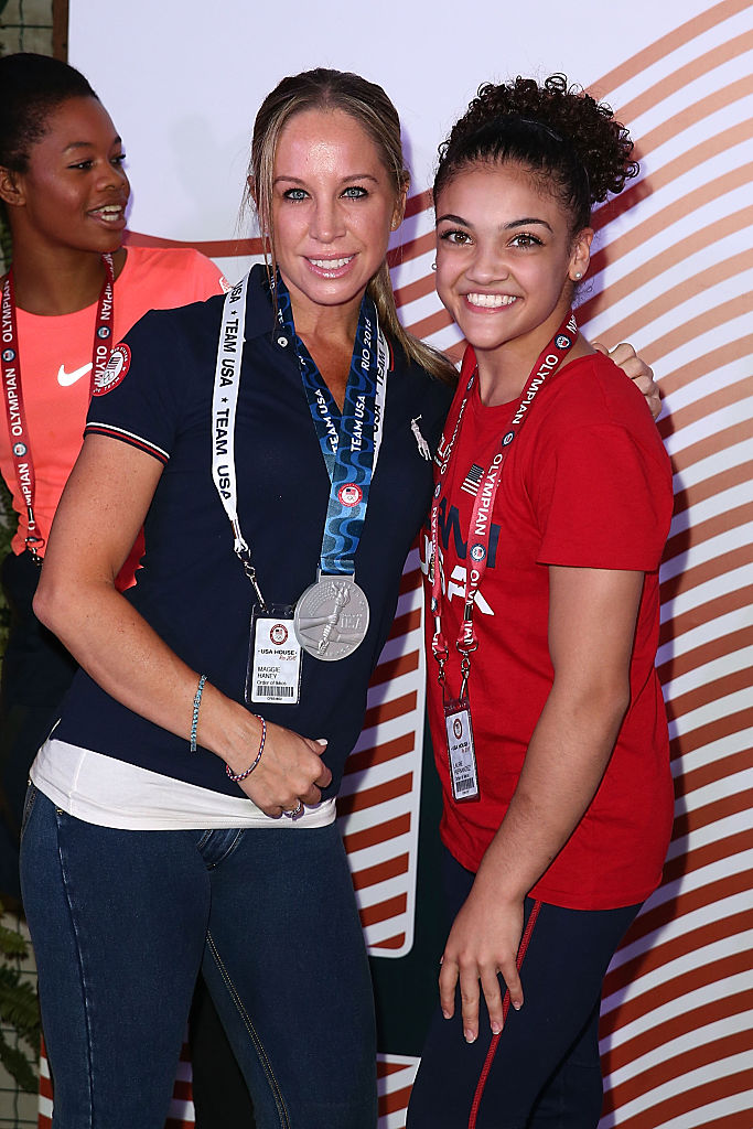 RIO DE JANEIRO, BRAZIL - AUGUST 17:  Coach Maggie Haney and U.S. Olympian Laurie Hernandez pose for a photo during the Order of Ikkos Ceremony at the USA House at Colego Sao Paulo on August 5, 2016 in Rio de Janeiro, Brazil.  (Photo by Joe Scarnici/Getty Images)