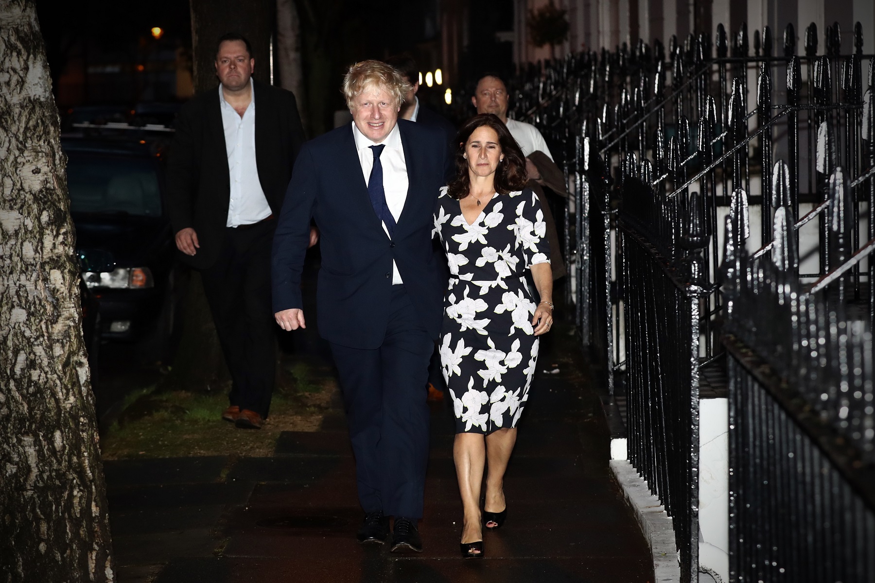 UNSPECIFIED, UNITED KINGDOM - JUNE 23:  Boris Johnson and his wife Marina Wheeler leave the polling station on June 23, 2016 in London, United Kingdom. The United Kingdom has gone to the polls to decide whether or not the country wishes to remain within the European Union. After a hard fought campaign from both REMAIN and LEAVE the vote is too close to call. A result on the referendum is expected on Friday morning.  (Photo by Carl Court/Getty Images)