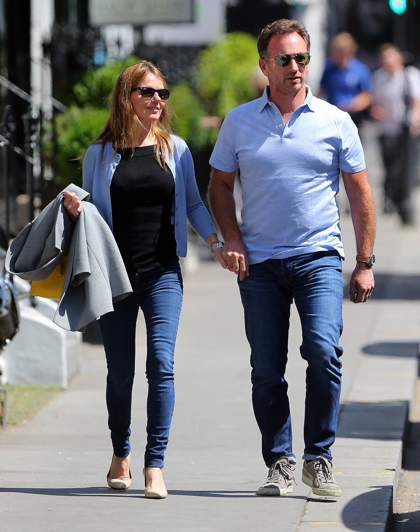 (EXCLUSIVE PICTURES) Geri Halliwell and husband Christian Horner out shopping for a new kitchen at Smallbone of Devizes in Kightsbridge. The former Spice Girl, wearing a stylish grey coat, black top, skinny jeans and a pair of nude heels. Geri was all smiles as she and her husband walked hand in hand on a glorious sunny day in London... UK. 06/06/2018, Image: 374017543, License: Rights-managed, Restrictions: (EXCLUSIVE PICTURES) FOR NON UK RIGHTS AND WEB USE PLEASE CONTACT PICTURE DESK - pictures@gotchaimages.co.uk, Model Release: no, Credit line: JAMESY/GOTCHA IMAGES / Gotcha Images / Profimedia