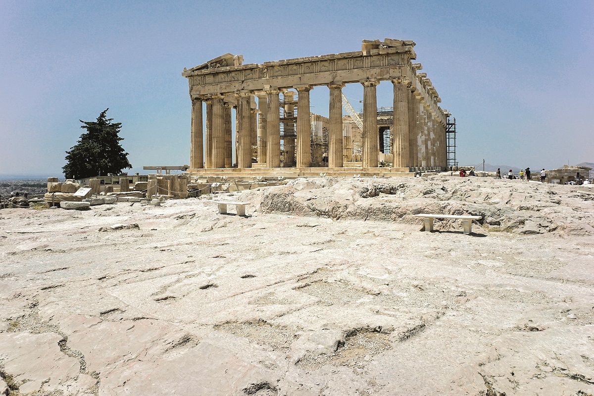 ATHENS GREECE - JULY 04: View of Parthenon Temple and empty archeological site of Acropolis on July 4, 2019 in Athens, Greece. Greece's Culture Ministry says that internationally famed Acropolis, will close during the hottest hours of the day due to a predicted heat wave. (Photo by Milos Bicanski/Getty Images)
