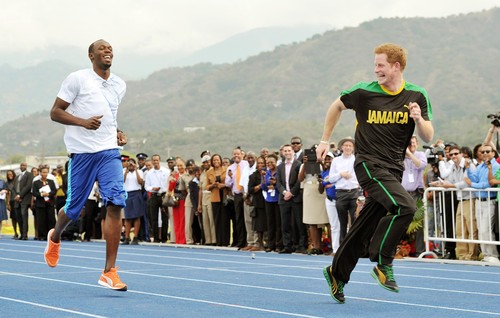 REVIEW OF THE DECADE - ROYAL File photo dated 06/03/2012 of Prince Harry during a race against Olympic sprint champion Usain Bolt, at the University of the West Indies, in Jamaica., Image: 488160690, License: Rights-managed, Restrictions: FILE PHOTO, Model Release: no, Credit line: John Stillwell / PA Images / Profimedia