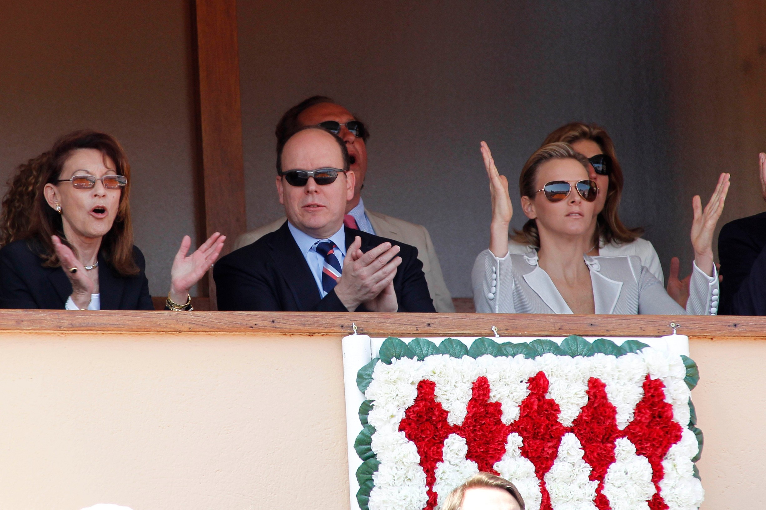 Elisabeth Ann de Massy (L), Prince Albert II of Monaco and his girl friend Charlene Wittstock during the final match Rafael Nadal of Spain against his compatriot Fernando Verdasco at the Monte-Carlo Rolex Master tournament in Roquebrune-Cap-Martin, France, 18 April 2010. 
MONTECARLO 18-04-2010,Image: 56720926, License: Rights-managed, Restrictions: ., Model Release: no, Credit line: BEBERT / The Photo One / Profimedia