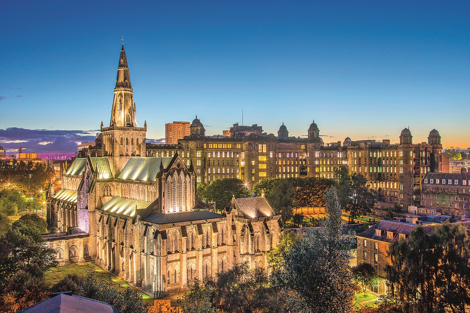 Glasgow Cathedral and Royal Infirmary at dusk, Glasgow, Scotland, United Kingdom, Europe,Image: 401673420, License: Rights-managed, Restrictions: , Model Release: no