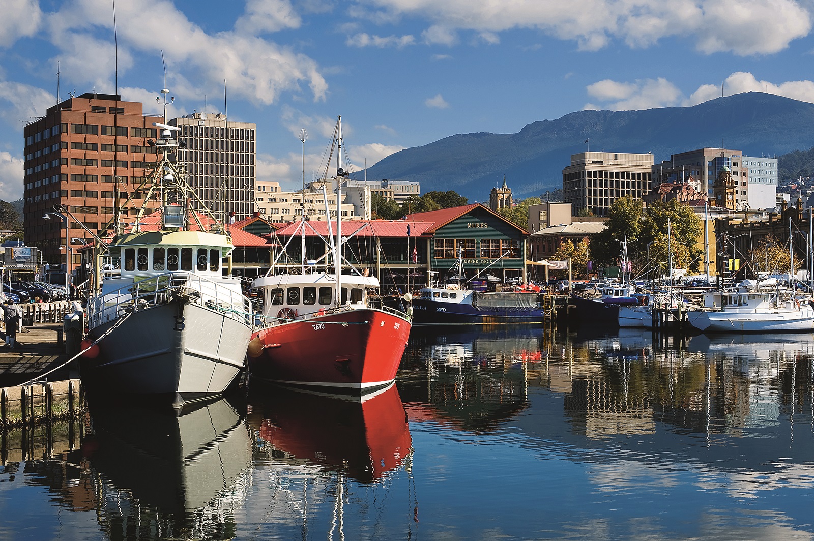 Boats moored at Victoria Dock, Mt. Wellington in background, Hobart, Tasmania, TAS, Australia. (Photo by: Universal Images Group via Getty Images)