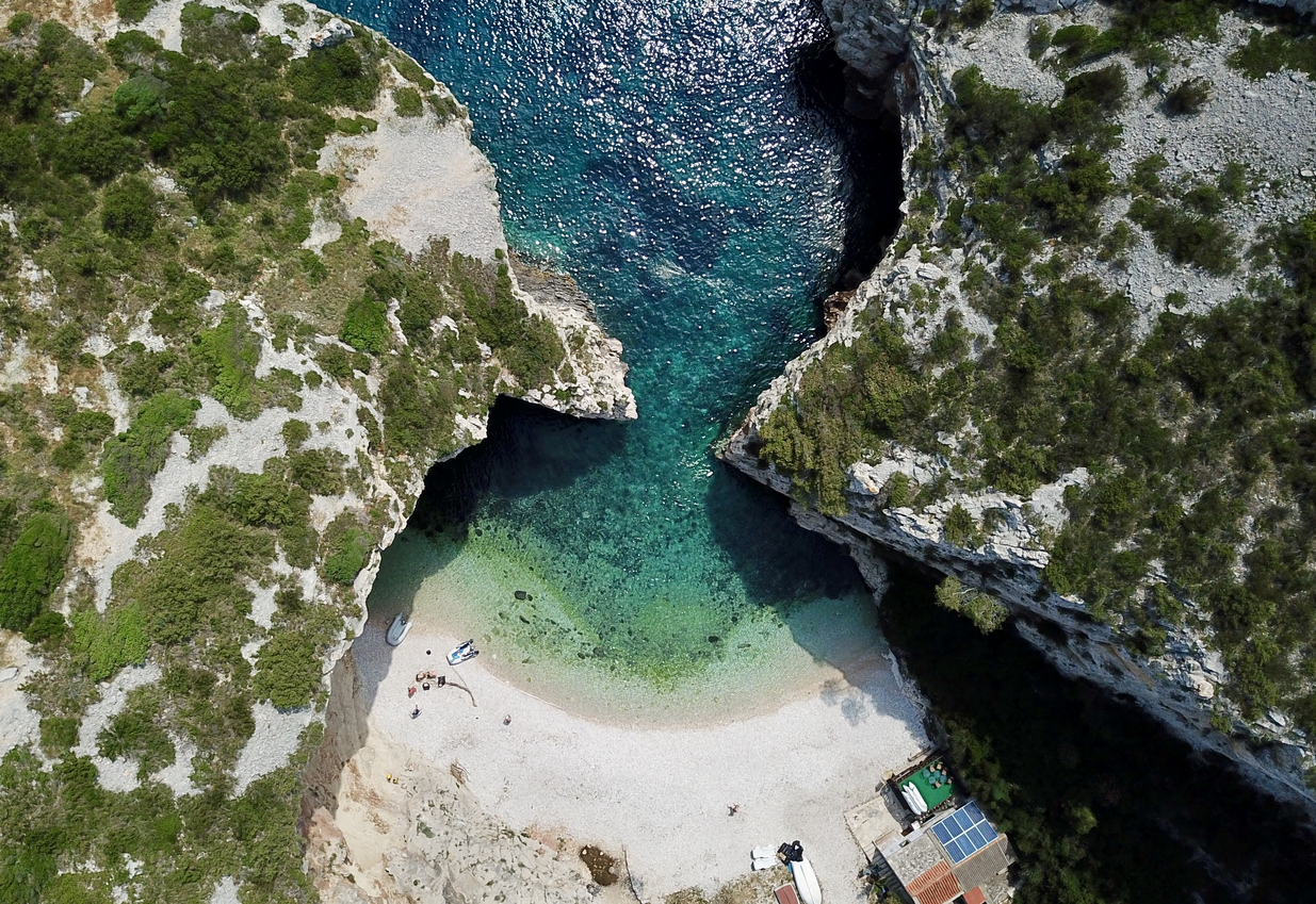 Above shot of Stiniva Beach in Croatia