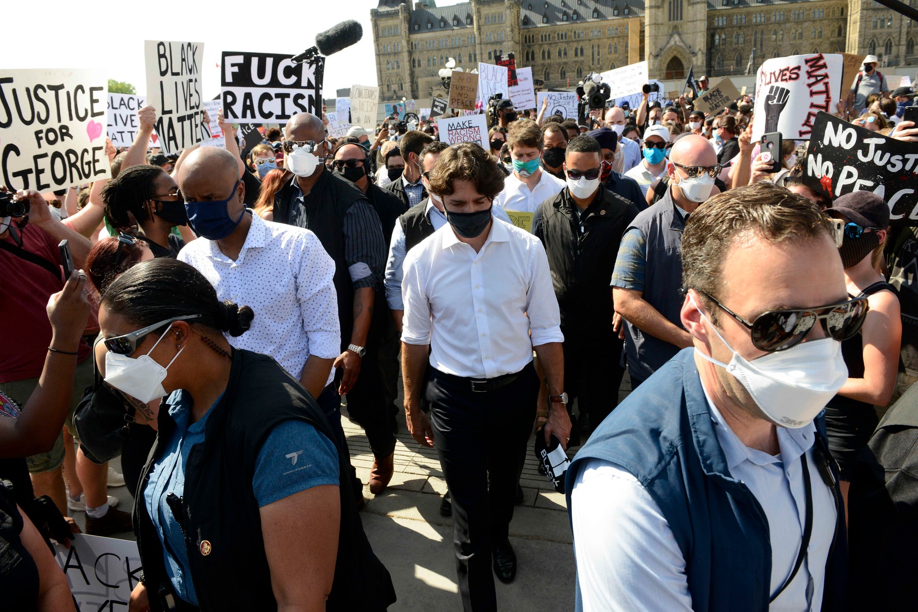 June 5, 2020, Ottawa, on, Canada: EDS NOTE PROFANE LANGUAGE Prime Minister Justin Trudeau takes part in an anti-racism protest on Parliament Hill during the COVID-19 pandemic in Ottawa on Friday, June 5, 2020.,Image: 527478248, License: Rights-managed, Restrictions: * Canada and U.S. RIGHTS OUT *, Model Release: no, Credit line: Sean Kilpatrick / Zuma Press / Profimedia
