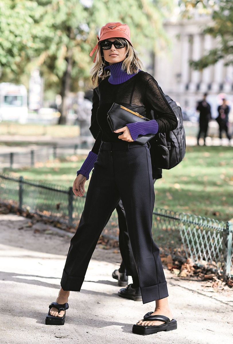 PARIS, FRANCE - SEPTEMBER 30: Xenia Adonts is seen wearing Sacai outside the Sacai show during Paris Fashion Week SS20 on September 30, 2019 in Paris, France. (Photo by Daniel Zuchnik/Getty Images)