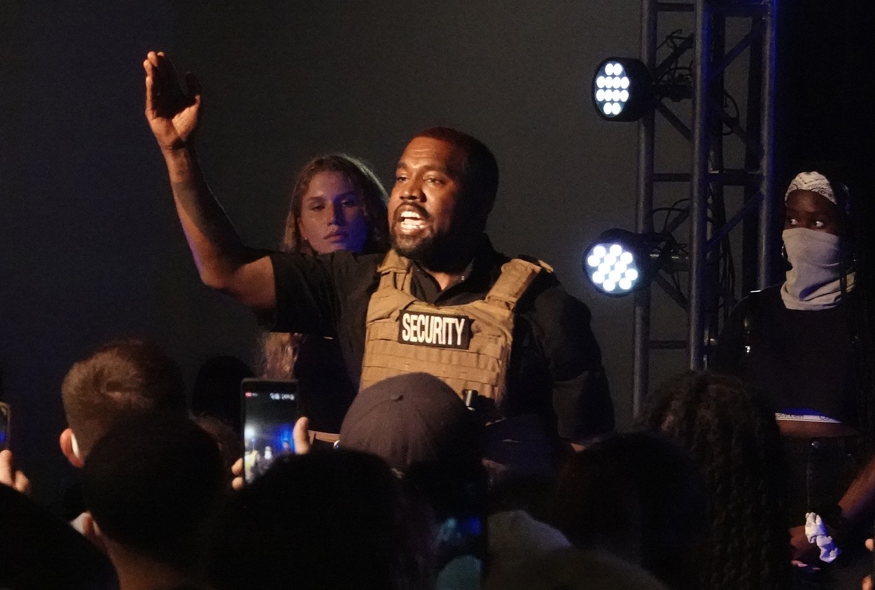 EXCLUSIVE: Kanye West wears a security vest and has 2020 shaved in his head as he rants and raves at his first campaign rally in South Carolina.
19 Jul 2020,Image: 545038944, License: Rights-managed, Restrictions: World Rights, Model Release: no, Credit line: MEGA / The Mega Agency / Profimedia