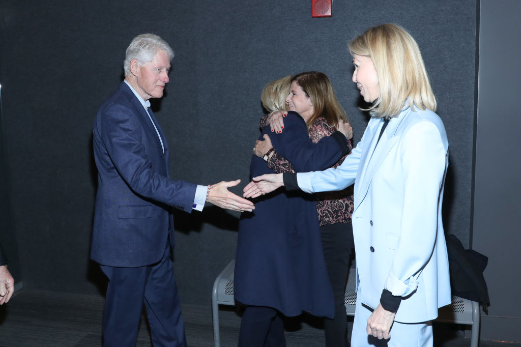 NEW YORK, NEW YORK - FEBRUARY 01: Bill Clinton and Sharon Cohen attend a special screening of 