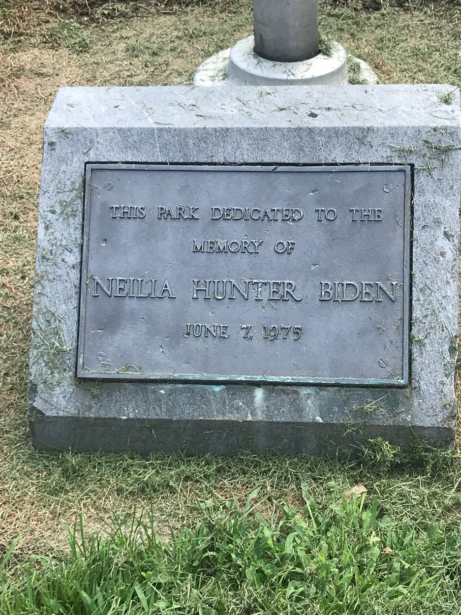 Biden's first wife, Neilia Hunter Biden, mother to the late Beau and Hunter Biden, is not forgotten in Delaware.  A park in the Roselle-Brack-Ex neighborhood near Elsmere was dedicated in her name 45 years ago on June 7, 1975. The Neilia Hunter Biden Park on August 12, 2020 in Wilmington, DE is a the quiet park that sports a football field, playground equipment, and two basketball courts, covered a stone memorial in the park.,Image: 552151792, License: Rights-managed, Restrictions: *** World Rights ***, Model Release: no, Credit line: USA TODAY Network / ddp USA / Profimedia
