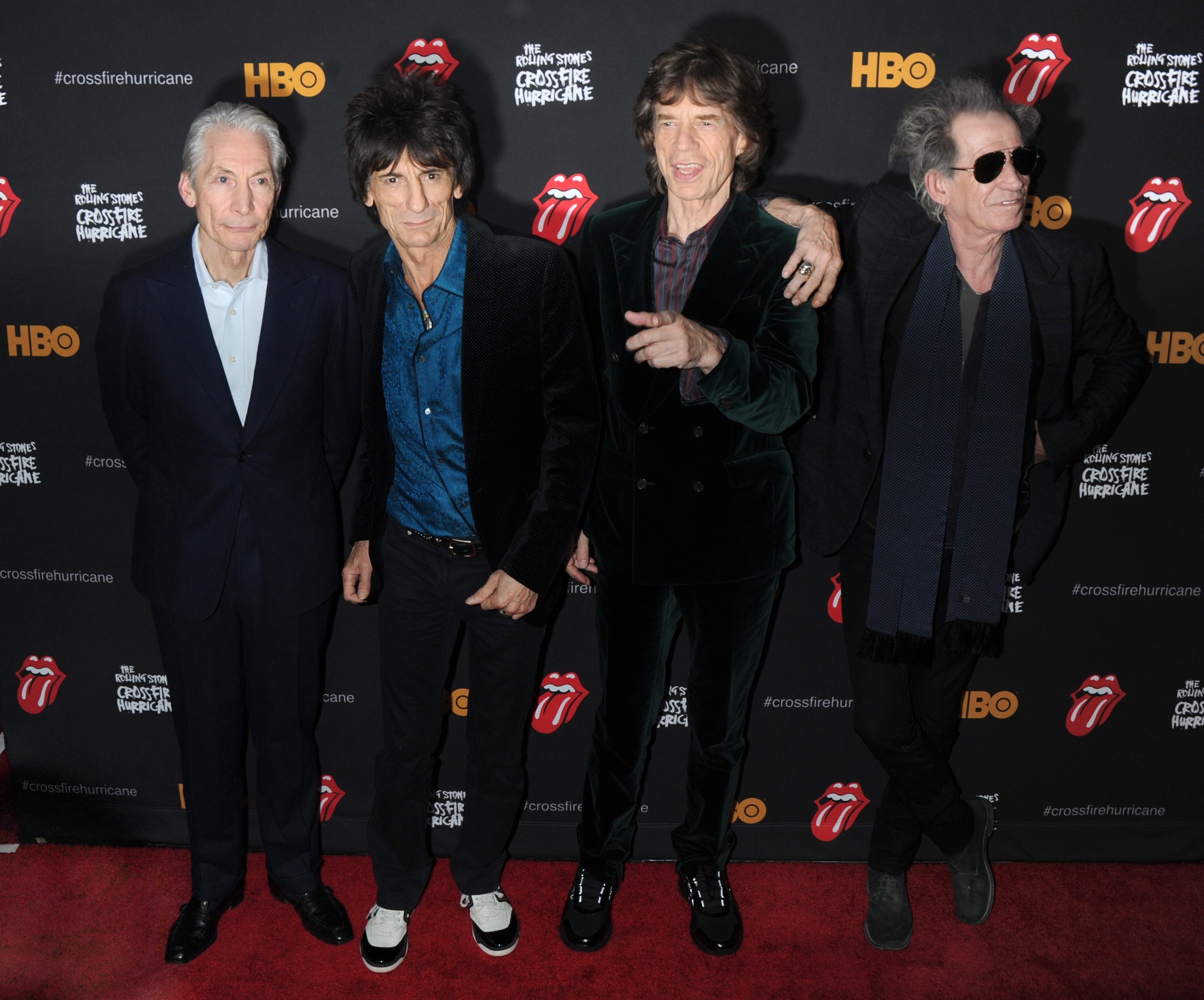 [NO Germany, Austria] New York, NY - Charlie Watts, Keith Richards, Ronnie Wood, and Mick Jagger of The Rolling Stones hit the red carpet for their premiere of the documentary 