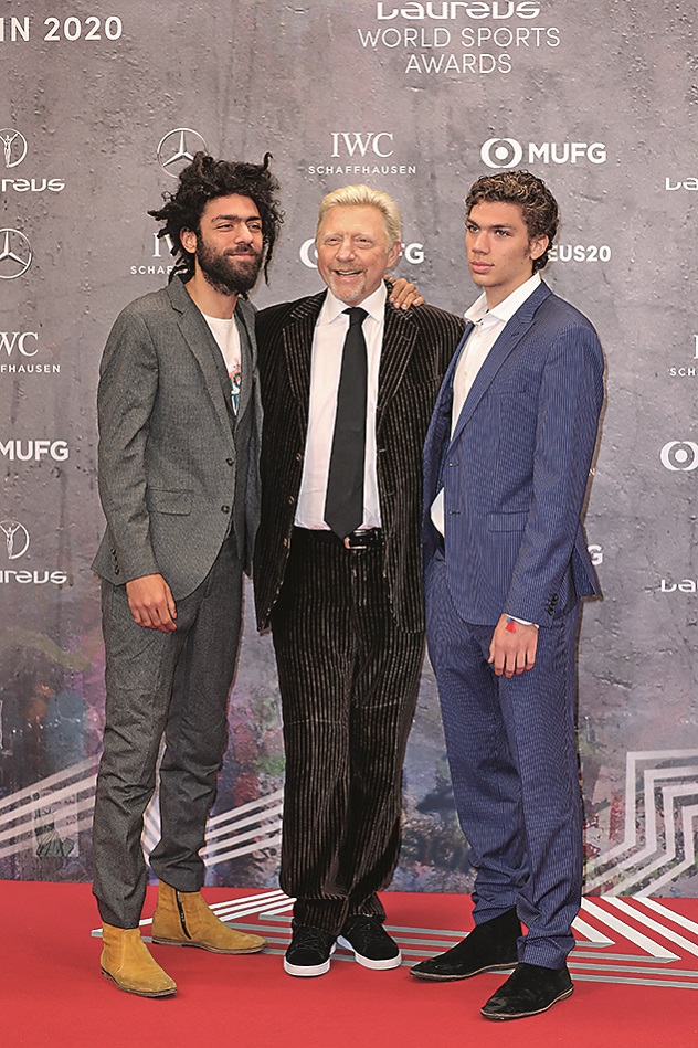 BERLIN, GERMANY - FEBRUARY 17: Laureus Academy Member Boris Becker (C) and his sons Elias (R) and Noah attend the 2020 Laureus World Sports Awards at Verti Music Hall on February 17, 2020 in Berlin, Germany. (Photo by Boris Streubel/Getty Images for Laureus)