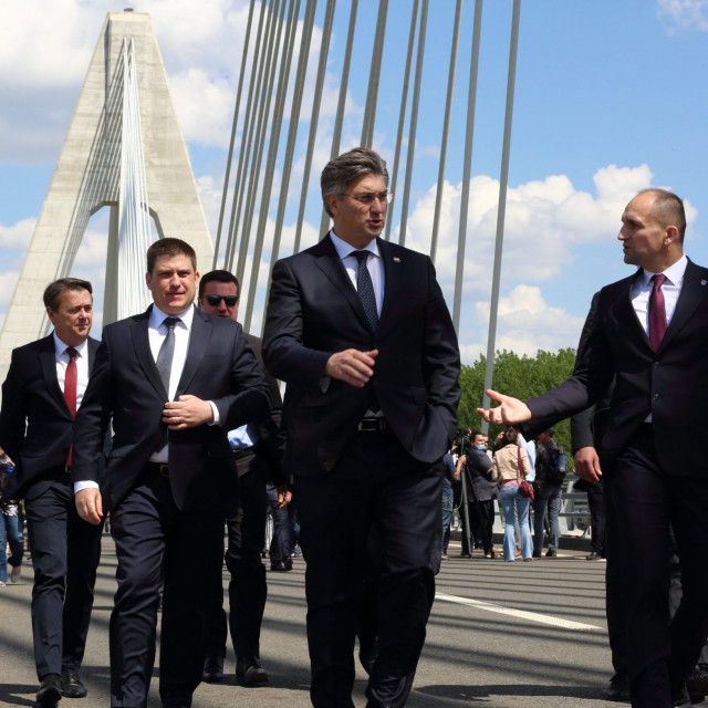 Prime Minister Andrej Plenkovic attending the contract-signing ceremony at the Drava Bridge at Petrijevci