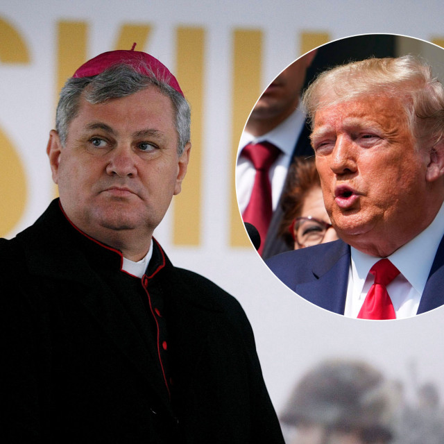 sisački biskup Vlado Košić; Donald Trump (u krugu)