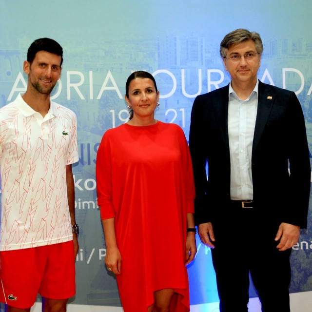 PM Andrej Plenkovic at Adria Tour Zadar posing with tennis player Novak Đoković