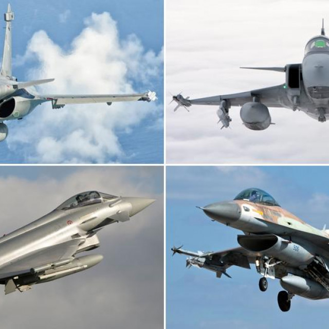 Gore: Dassault Rafale i JAS 39 Gripen; Dolje: Eurofighter Typhoon i F-16 Barak