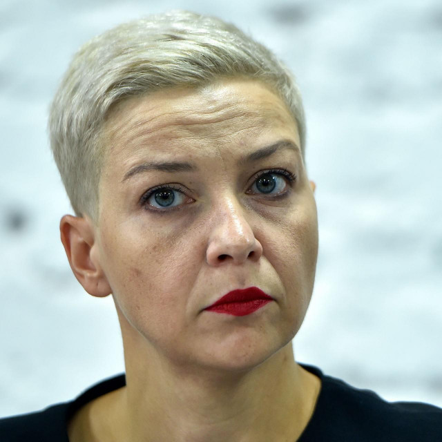 (FILES) In this file photo taken on August 24, 2020 opposition figure Maria Kolesnikova, a member of the Coordination Council formed by the opposition to oversee efforts for a peaceful transition of power, attends a press conference on the 16th day of protests over disputed presidential elections results in Minsk. - Unidentified men in black on September 7, 2020 morning grabbed Maria Kolesnikova, a leading Belarusian opposition figure, and pushed her into a minibus, her campaign team reported, citing witnesses. (Photo by Sergei GAPON/AFP)