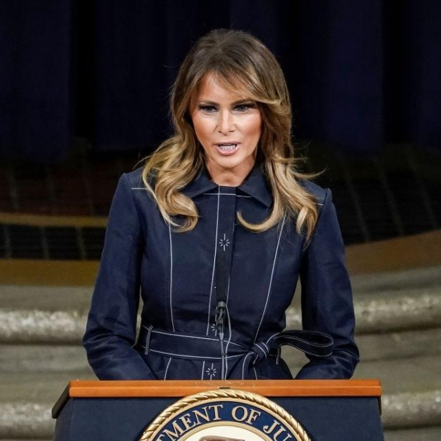 WASHINGTON, DC - MARCH 06: First Lady Melania Trump speaks at the National Opioid Summit at the U.S. Department of Justice on March 6, 2020 in Washington, DC. More than 400,000 people in the United States have died of opioid overdoses since 2000. (Photo by Drew Angerer/Getty Images)