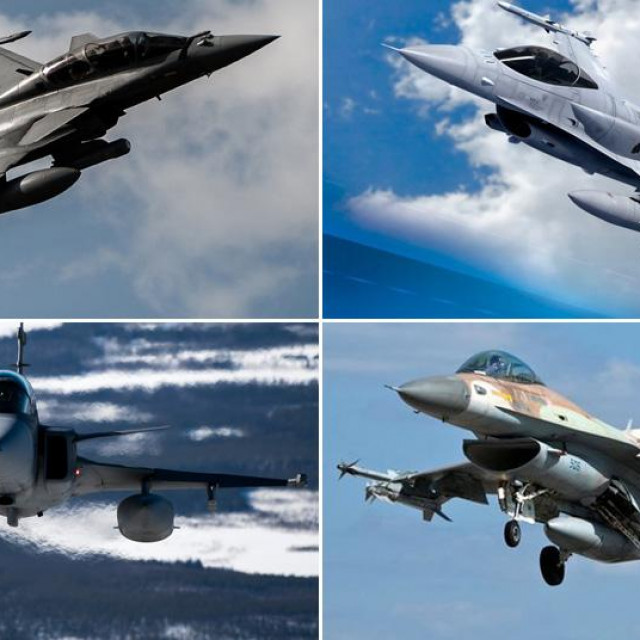 Gore: Dassault Rafale, F-16 Block 70; Dolje: JAS 39 Gripen, F-16 Barak