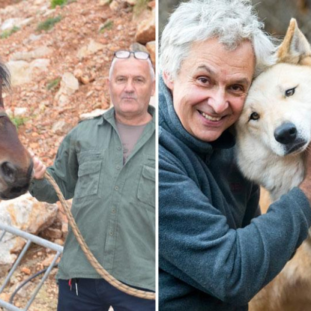 Francois Peltier (desno) je 2015. iz francuskih Alpa doselio podno Velebita. Na samom rubu Kosinja danas uzgaja vukopse; Željku Čačiću (lijevo) u zadnje dvije godine vukovi su uništili više od stotinu komada stoke, uglavnom ždrijebadi, ali i veće stoke