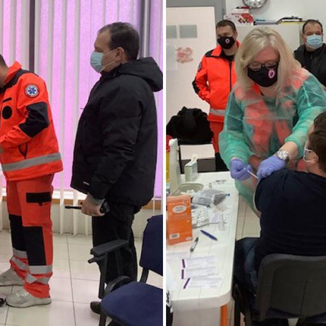 Cijepljenje djelatnika Hitne u Sisku u prisutnosti ministra zdravstva Vilija Beroša