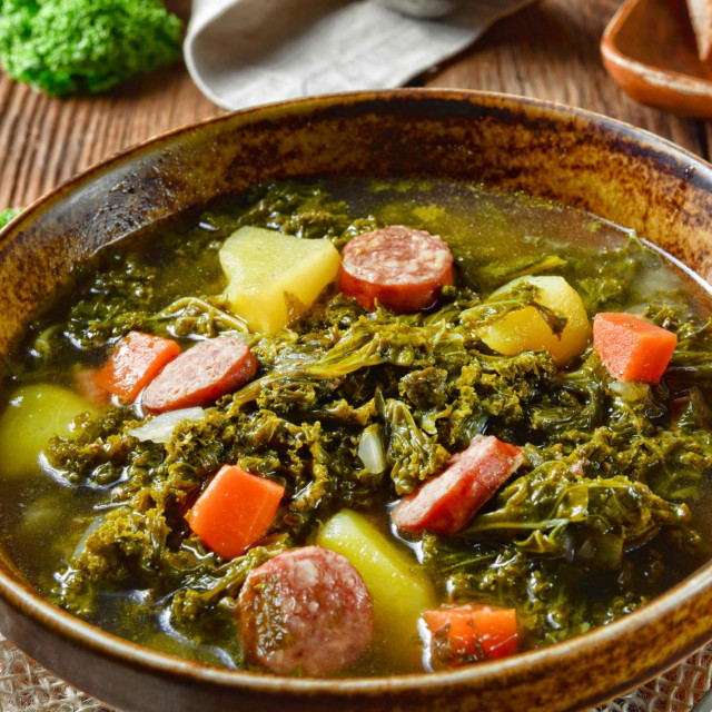 rustic kale soup with meat and sausagerustic kale soup with meat and sausage