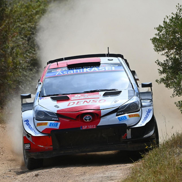 French driver Sebastien Ogier steers his Toyota Yaris WRC with French co-driver Julien Ingrassia, between Arzachena and Braniatogghiu o&lt;br /&gt;
June 06, 2021 during Stage SS19 of the Rally of Sardegna, 5th round of the FIA World Rally Championship. (Photo by ANDREAS SOLARO/AFP)
