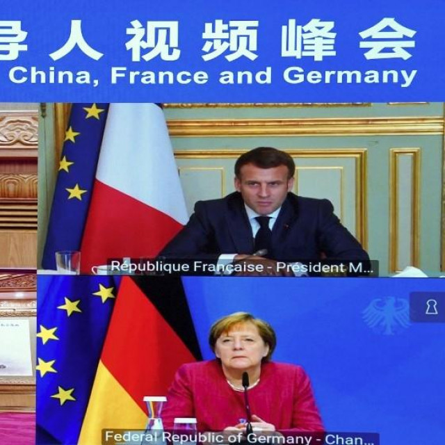 Xi Jinping, Emmanuel Macron i Angela Merkel 