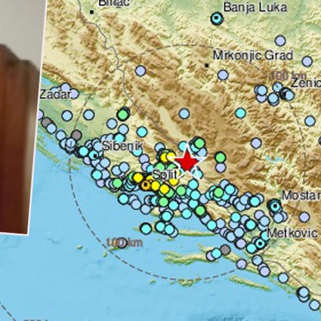 Mapa s epicentrom potresa i prizor napuknutog zida koji se dijelio društvenim mrežama