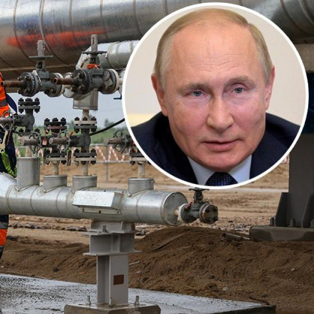 Gazpromovo postrojenje za obradu plina; u krugu: Vladimir Putin