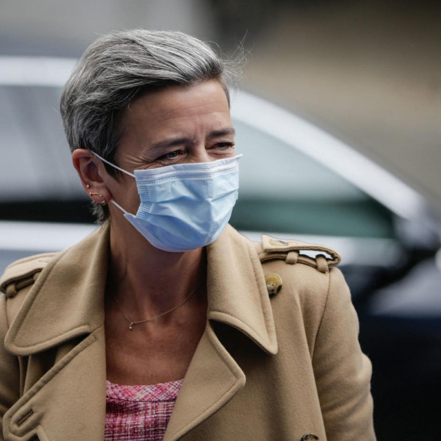 Executive Vice President of the European Commission, Margrethe Vestager, arrives at the Renew Europe Pre-Summit in Brussels on October 21, 2021 on the the first day of an European Union (EU) summit. (Photo by Aris Oikonomou/AFP)