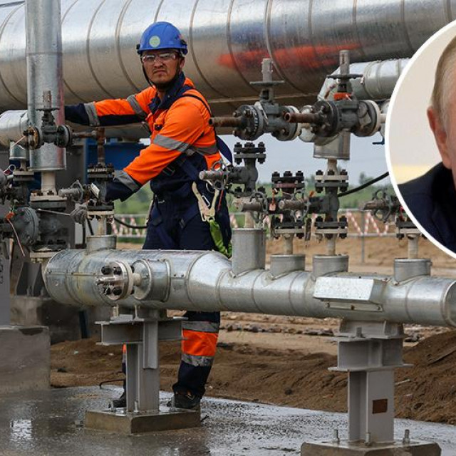 Gazpromovo postrojenje za obradu plina; u krugu: Vladimir Putin