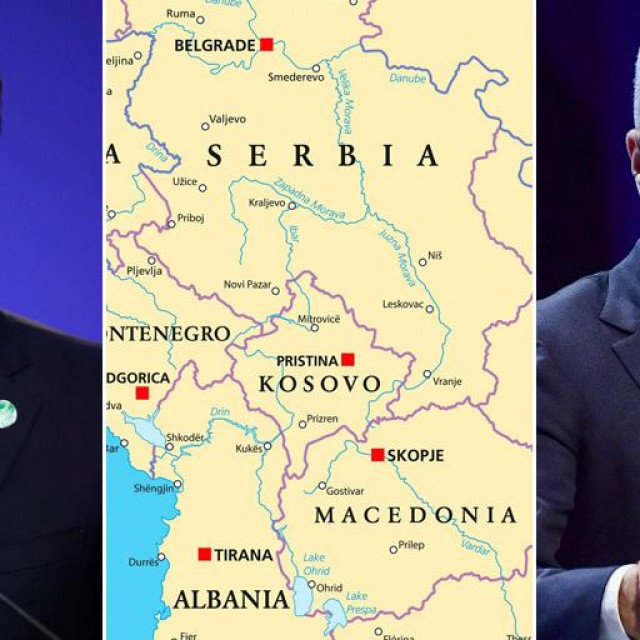 &lt;p&gt;Aleksandar Vučić, karta Srbije, Kosova, Sj. Makedonije i Albanije i Edi Rama&lt;/p&gt;
