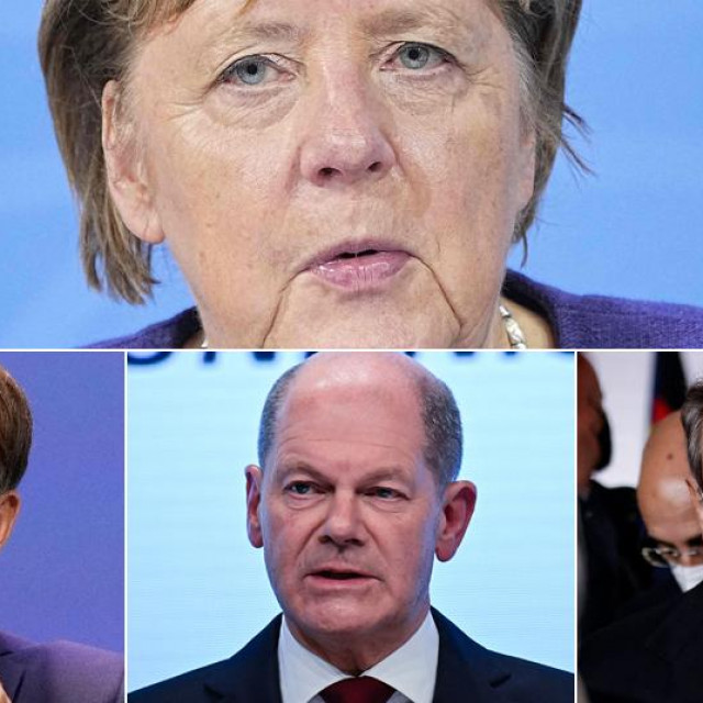 Angela Merkel, Emmanuel Macron, Olaf Scholz i Mario Draghi
