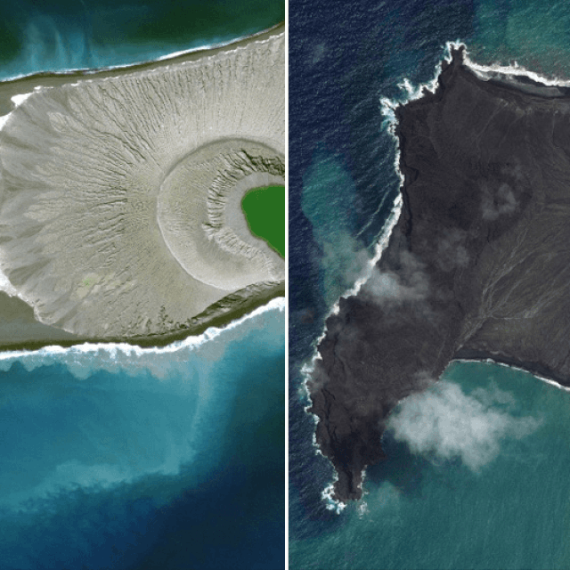 &lt;p&gt;Satelitske snimke koje pokazuju vulkanski otok Hunga Tonga-Hunga Haʻapai netom prije erupcije, te snimke s Tonge prije i poslije erupcije vulkana&lt;/p&gt;
