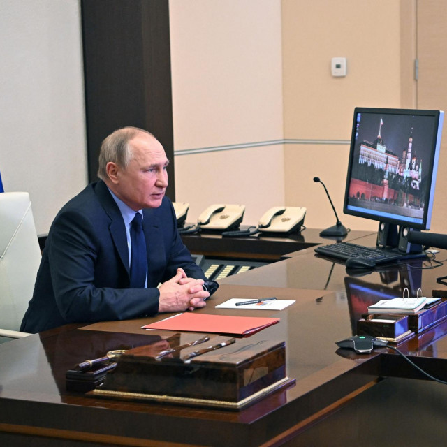 &lt;p&gt;Russian President Vladimir Putin chairs a meeting with members of the Security Council via teleconference call, at the Novo-Ogaryovo state residence, outside Moscow, Russia, on February 11, 2022. (Photo by Alexey NIKOLSKY/Sputnik/AFP)&lt;/p&gt;
