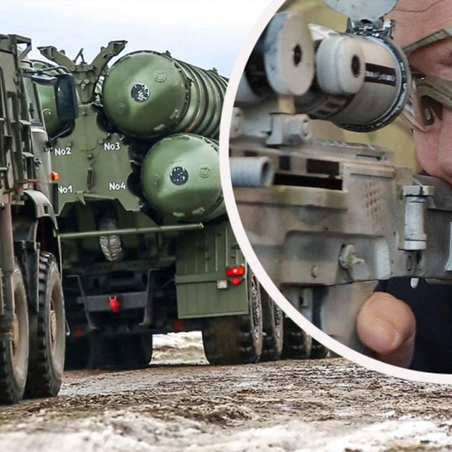 Ruska vojska na ukrajinskoj granici i Vladimir Putin (u krugu)
