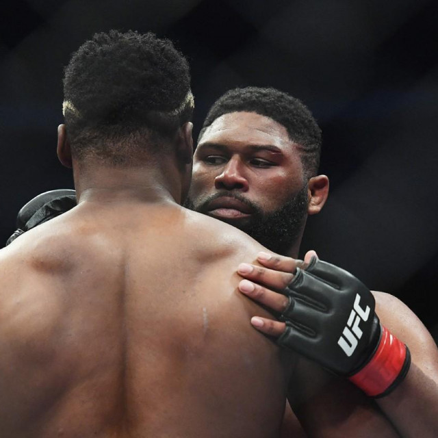 Cameroonian-French UFC heavyweight fighter Francis Ngannou(L) embraces Curtis Blaydes of the US after Ngannou won the main event of the UFC Fight Night in Beijing on November 24, 2018. The event was the first UFC Fight Night to be held in Beijing.,Image: 398082397, License: Rights-managed, Restrictions:, Model Release: no, Credit line: GREG BAKER/AFP/Profimedia
