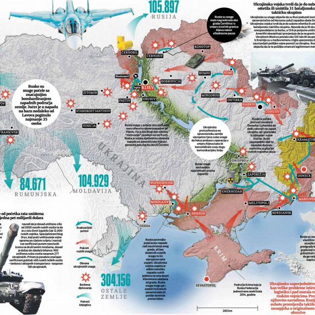 Infografika bojišta u Ukrajini prema podacima dostupnima u nedjelju do 16 sati
