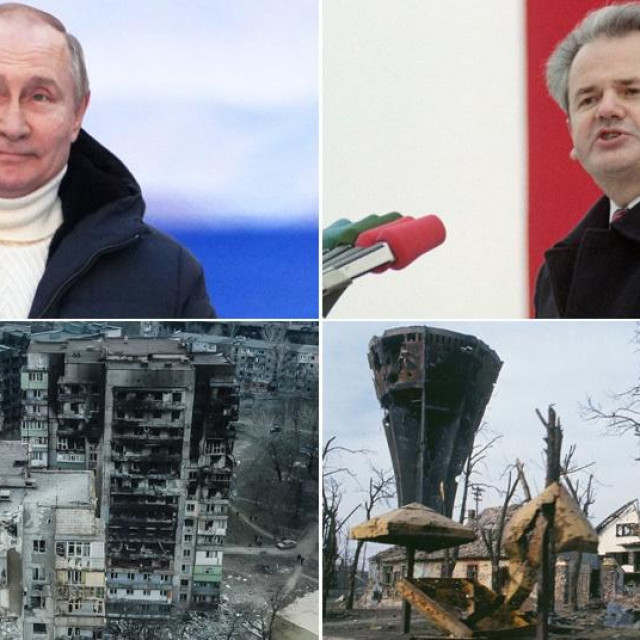 &lt;p&gt;Vladimir Putin; Slobodan Milošević; razoreni Mariupolj; razoreni Vukovar&lt;/p&gt;
