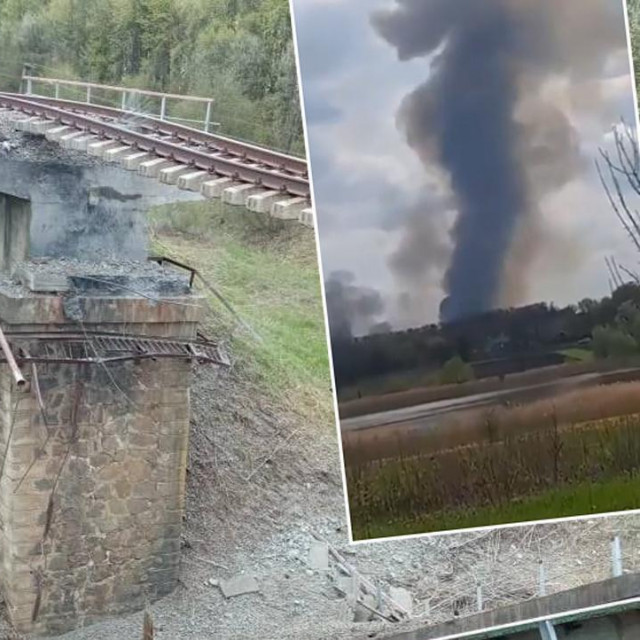 &lt;p&gt;Uništeni željeznički most u Rusiji; Dim iznad vojnog kompleksa (u pravokutniku)&lt;/p&gt;