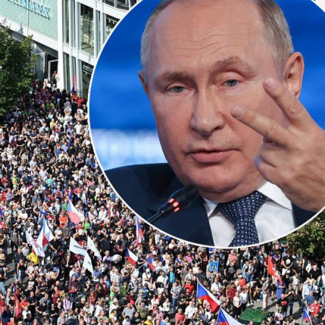 &lt;p&gt;Prosvjed u Pragu, Vladimir Putin (u krugu)&lt;/p&gt;