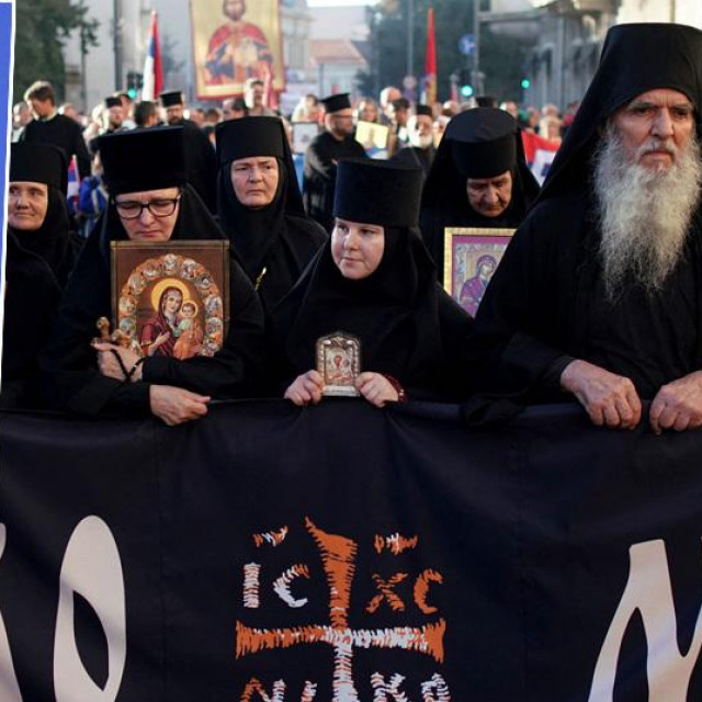 &lt;p&gt;Aleksandar Vučić i svećenici SPC-a na skupu u Beogradu&lt;/p&gt;