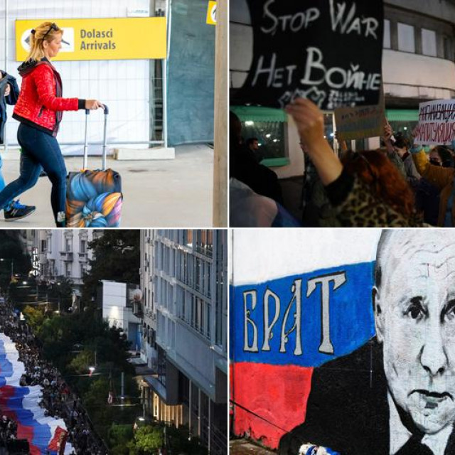 &lt;p&gt;Čim je proglašena mobilizacija, u Beograd je počeo slijetati veći broj Rusa nego inače (gore lijevo); Sve su češći prosvjedi protiv Putinovog rata (gore desno); No, nemali broj državljana Srbije otvoreno podržava Putinovu agresiju na Ukrajinu (dolje lijevo); Mural u Putinovu čast u Beogradu (dolje desno)&lt;/p&gt;