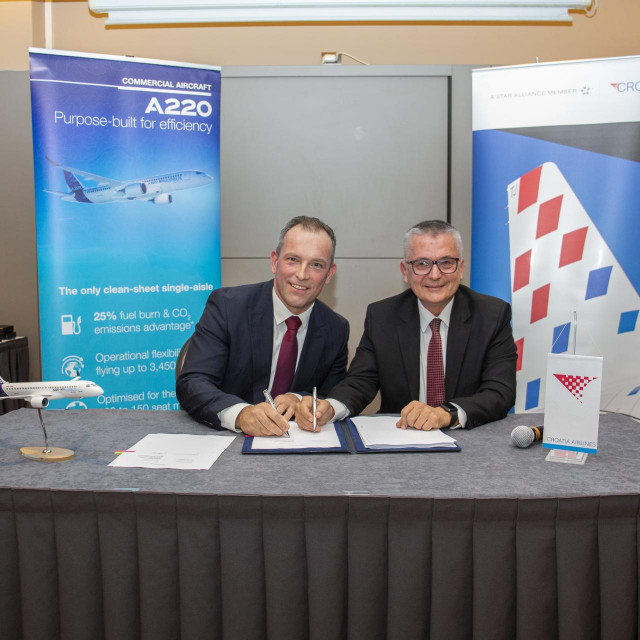 &lt;p&gt;Ville Arhippainen, Airbusov potpredsjednik prodaje za zapadnu i južnu Europu i Jasmin Bajić, predsjednik Uprave Croatia Airlinesa&lt;/p&gt;