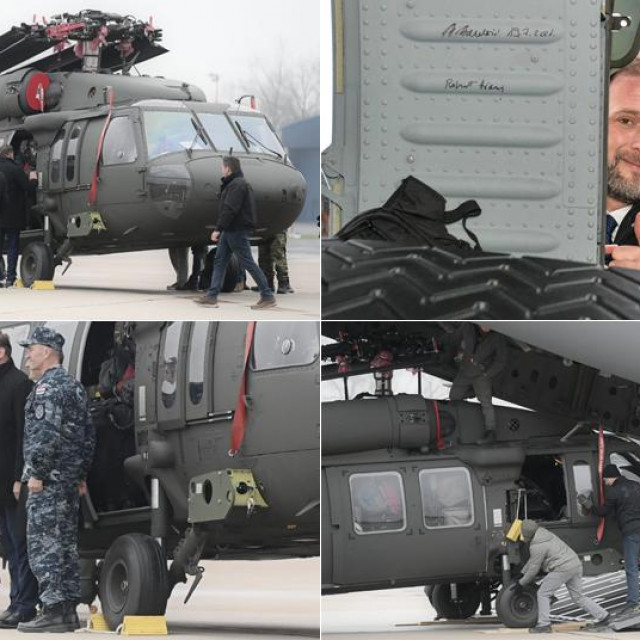&lt;p&gt;Primopredaja helikoptera Black Hawk na aerodromu Pleso; ministar obrane Mario Banožić i načelnik Glavnog stožera OS RH Robert Hranj pored svojih potpisa na dijelovima helikoptera&lt;/p&gt;