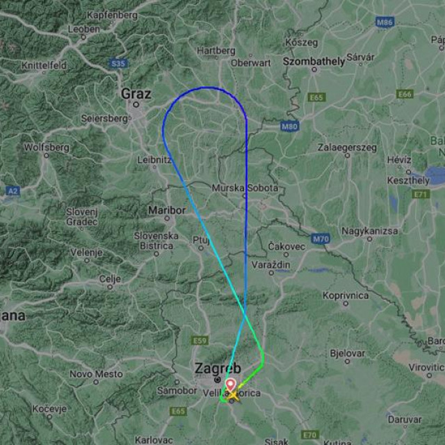 &lt;p&gt;Putanja zrakoplova Croatia Airlinesa koji se zbog sumnje na kvar vratio u Zračnu luku Franjo Tuđman u Zagrebu&lt;/p&gt;