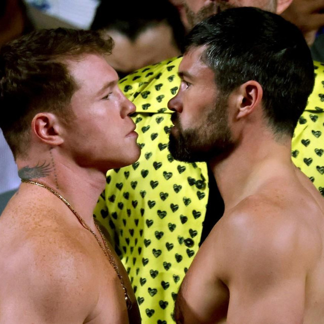 &lt;p&gt;Mexican boxer Saul ”Canelo” Alvarez (L) and British boxer John Ryder (R) face off during the weighing ceremony prior to their fight for the WBA, WBC, IBF and WBO super middleweight titles in Guadalajara, Mexico, on May 5, 2023.,Image: 774085150, License: Rights-managed, Restrictions:, Model Release: no, Credit line: ULISES RUIZ/AFP/Profimedia&lt;/p&gt;