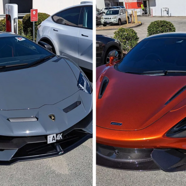 &lt;p&gt;Lamborghini Aventador SVJ i McLaren 675 LT na Teslinoj Supercharger stanici, Australija&lt;/p&gt;