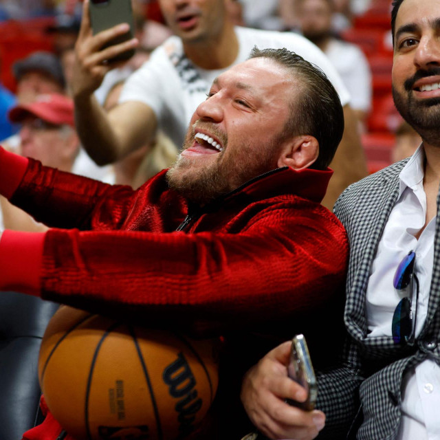 MIAMI, FLORIDA - JUNE 09: Conor McGregor is seen in attendance during Game Four of the 2023 NBA Finals between the Denver Nuggets and the Miami Heat at Kaseya Center on June 09, 2023 in Miami, Florida. NOTE TO USER: User expressly acknowledges and agrees that, by downloading and or using this photograph, User is consenting to the terms and conditions of the Getty Images License Agreement. Mike Ehrmann/Getty Images/AFP (Photo by Mike Ehrmann/GETTY IMAGES NORTH AMERICA/Getty Images via AFP)